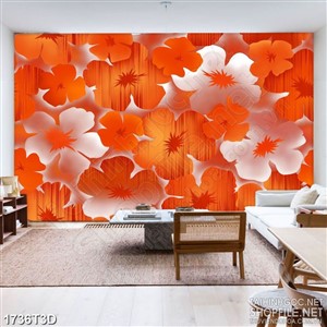 Tranh 3d treo tường những bông hoa trắng cam đan xen