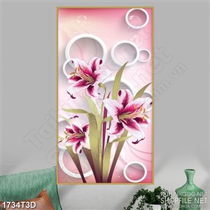 Tranh 3d dán tường nhành hoa ly hồng khoe sắc rực rỡ