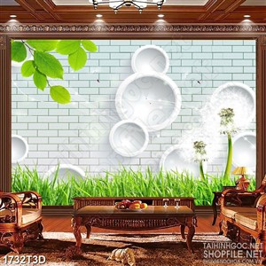 Tranh 3d treo tường hoa bồ công anh trên đồng cỏ xanh