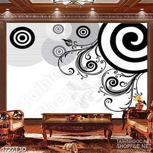 Tranh 3d  trang trí họa tiết hình tròn đen trắng xoắn óc