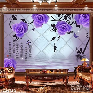 Tranh 3d treo tường những bông hoa hồng tím khoe sắc