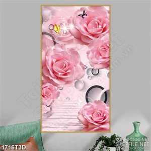 Tranh 3d treo tường bông hoa hồng nhung trên mặt nước