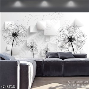 Tranh 3d  trang trí bông hoa bồ công anh bay trong gió