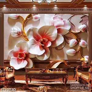 Tranh 3d nghệ thuật nhành hoa lan hồ điệp thân dáp vàng