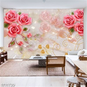 Tranh 3d  trang trí những bông hoa hồng nhung giả ngọc
