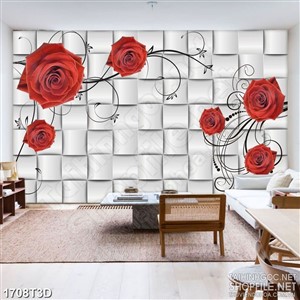 Tranh 3d treo tường bông hồng màu đỏ nở rộ khoe sắc