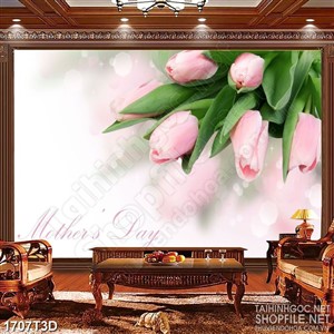 Tranh 3d  trang trí những bông hoa tulip màu hồng thắm