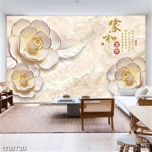 Tranh 3d dán tường những bông hoa hồng trắng giả ngọc