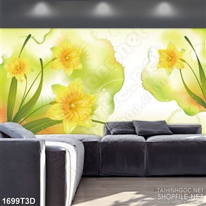 Tranh 3d  trang trí những bông hoa màu vàng khoe sắc