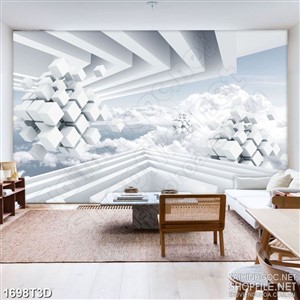 Tranh 3d dán tường những khối hình lập phương trắng