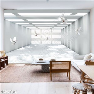 Tranh 3d treo tường đàn bồ câu trắng tung cánh bay cao