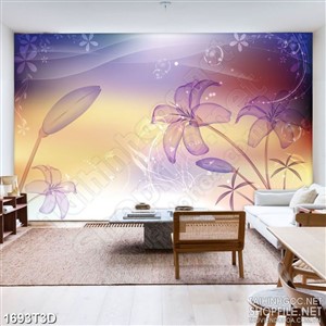 Tranh 3d nghệ thuật cánh hoa phù du mỏng manh màu tím