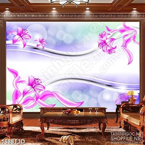 Tranh 3d treo tường bông hoa cánh mỏng màu hồng psd