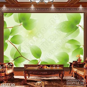 Tranh 3d nghệ thuật cành lá xanh dưới những tia nắng