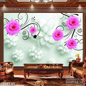 Tranh 3d nghệ thuật những bông hoa hồng nhung nở rộ