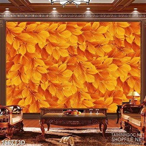 Tranh 3d  trang trí những chiếc lá vàng phủ kính khu rừng