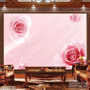 Tranh 3d nghệ thuật bông hồng bên hòa quang lấp lánh