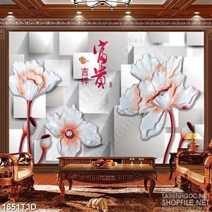 Tranh 3d  trang trí những bông hoa trắng giả ngọc psd