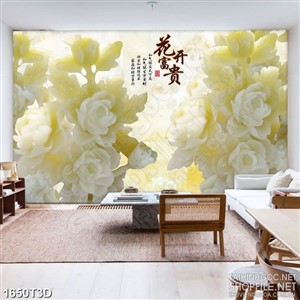 Tranh 3d dán tường vườn hoa mẫu đơn giả ngọc bích