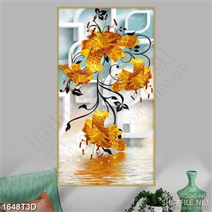 Tranh 3d treo tường hoa ly vàng trên mặt nước yên tỉnh