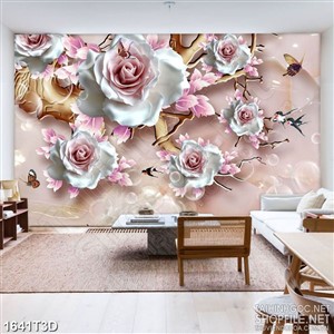 Tranh 3d nghệ thuật những bông hoa hồng thân dáp vàng