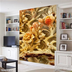 Tranh 3d treo tường cây hoa mẫu đơn vàng giả ngọc