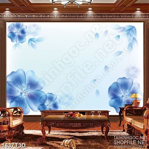 Tranh 3d nghệ thuật những bông hoa màu xanh lam nở rộ