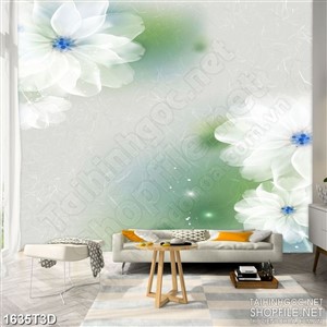 Tranh 3d  trang trí những bông hoa phù du màu trắng