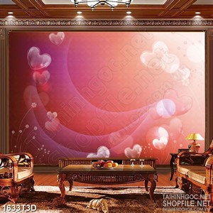 Tranh 3d nghệ thuật những trái tim màu hồng lấp lánh