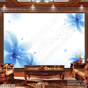 Tranh 3d  trang trí những bông hoa phù du màu xanh lam