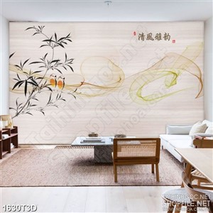 Tranh 3d dán tường đôi chim non trên cành tre già