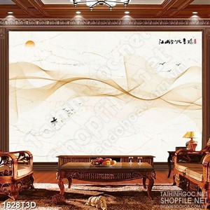 Tranh 3d treo tường người lái đò trên sồng hoàng hôn