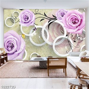 Tranh 3d dán tường bông hoa hồng màu tím mộng mơ