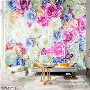 Tranh 3d dán tường những bông hồng nhiều màu sắc