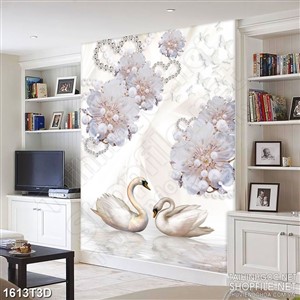 Tranh 3d nghệ thuật những bông hoa đính ngọc bên hồ