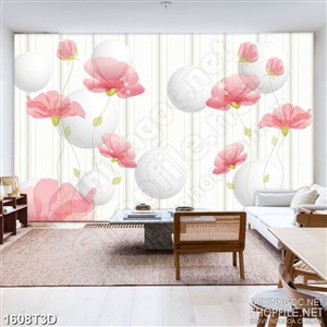 Tranh 3d treo tường những bông hoa phù du màu hồng