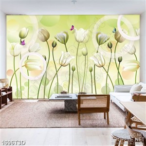 Tranh 3d dán tường vườn hoa đu đưa trong gió mùa thu