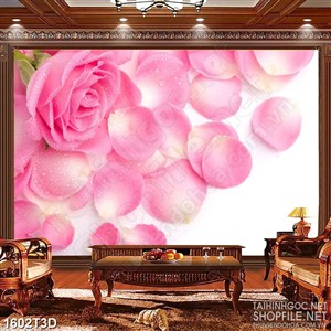 Tranh 3d dán tường những cánh hoa hồng nhung rơi
