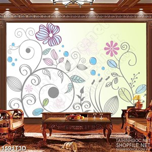 Tranh 3d  vẽ rừng hoa lá đơn điệu trang trí phòng khách