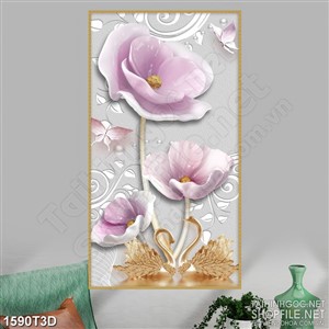 Tranh 3d dán tường hoa giả ngọc bên hồ thiên nga vàng