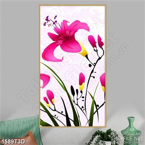 Tranh 3d nghệ thuật cây hoa ly màu hồng thắm khoe sắc