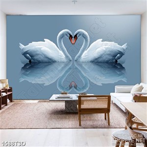 Tranh 3d treo tường đôi thiên nga trắng trên mặt nước