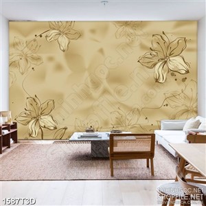 Tranh 3d  trang trí những bông hoa trên mặt nước đơn sắc