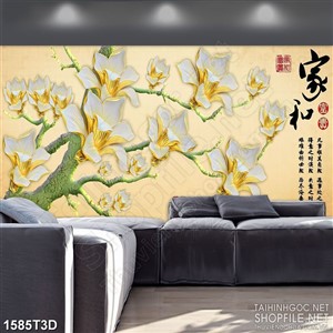 Tranh 3d nghệ thuật cành hoa mộc lan thân dáp vàng