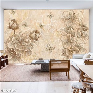 Tranh 3d treo tường đàn bướm và rừng hoa hồng đơn sắc