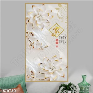 Tranh 3d  trang trí những bông hoa giả ngọc trắng muốt
