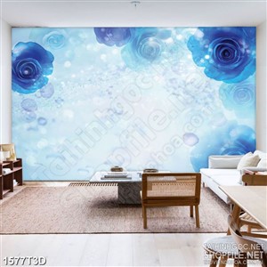 Tranh 3d nghệ thuật những cánh hoa hồng màu xanh lam