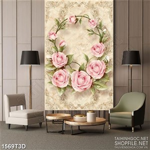 Tranh 3d nghệ thuật vòng nguyệt quế kết bằng hoa hồng