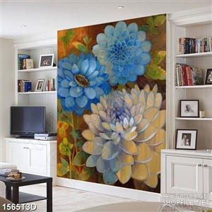 Tranh 3d nghệ thuật bông hoa thược dược màu xanh