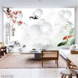 Tranh 3d treo tường phong cảnh sông núi hữ tình psd